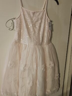 Zhenzi Blush Pink Sequin & Floral Tulle Party Dress